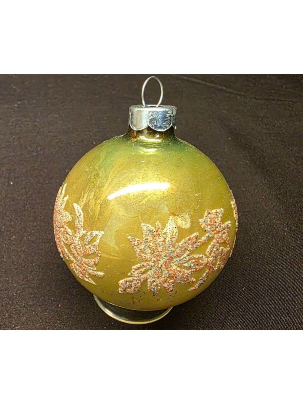 Vintage MCM Stenciled Floral Design Mercury Glass Christmas Ornament Made in USA